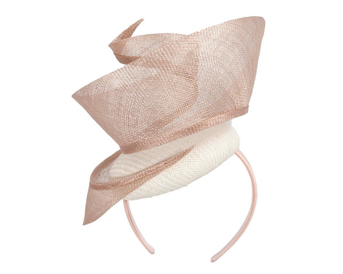 Bespoke white & blush sinamay fascinator by Fillies Collection - Hats From OZ