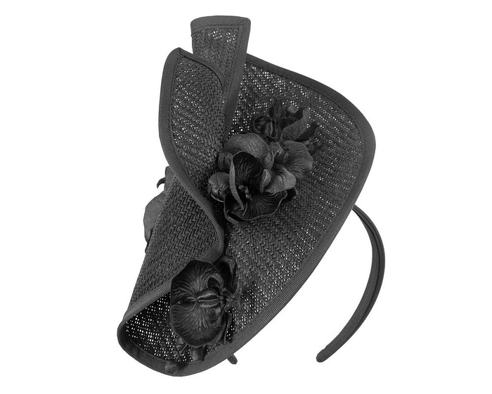 Black spring racing fascinator with orchid - Hats From OZ