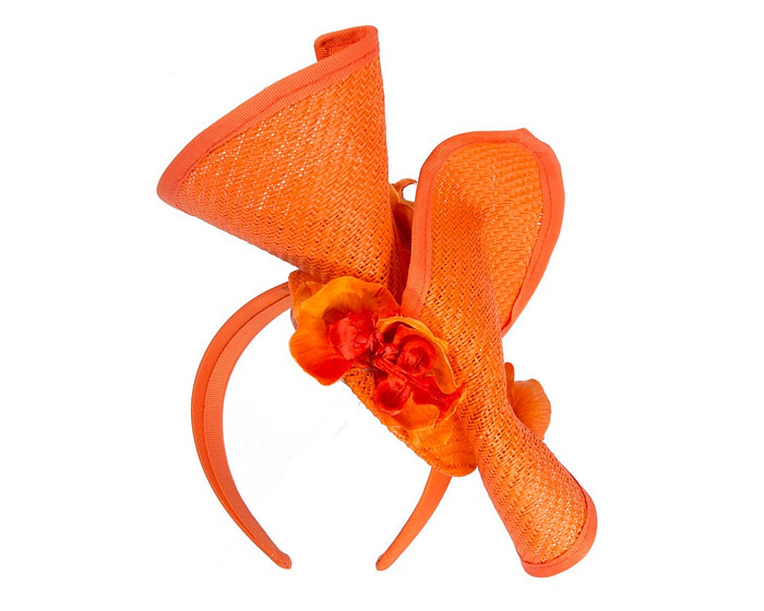 Orange spring racing fascinator with orchid - Hats From OZ