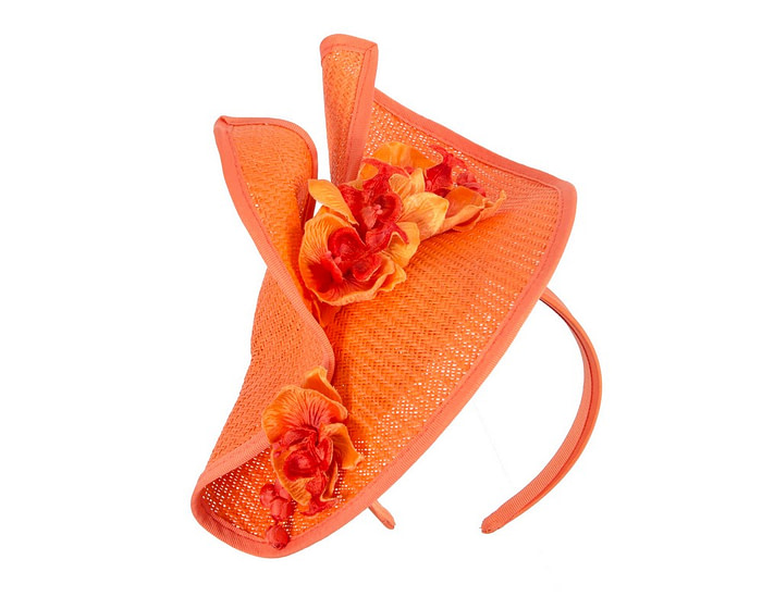 Orange spring racing fascinator with orchid - Hats From OZ