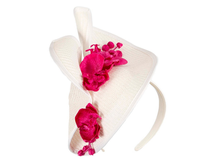 White & Fuchsia spring racing fascinator with orchid - Hats From OZ