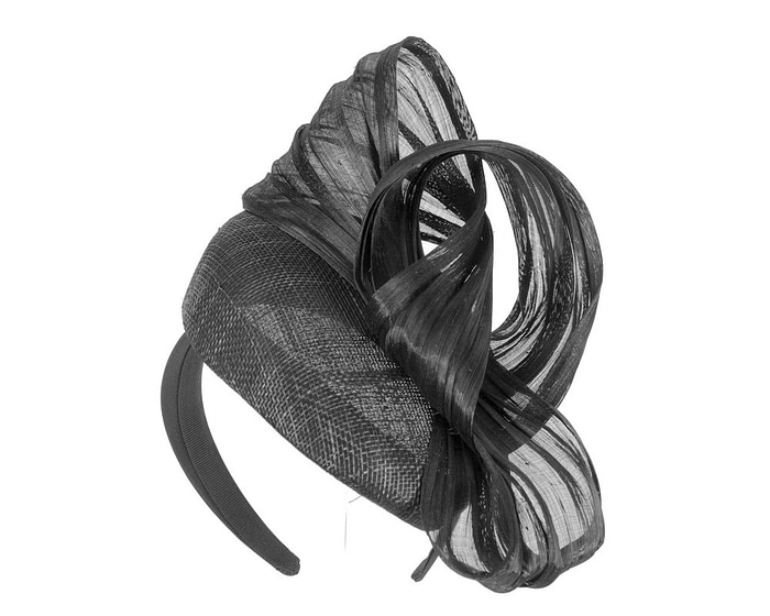 Black pillbox fascinator with silk abaca bow by Fillies Collection - Hats From OZ