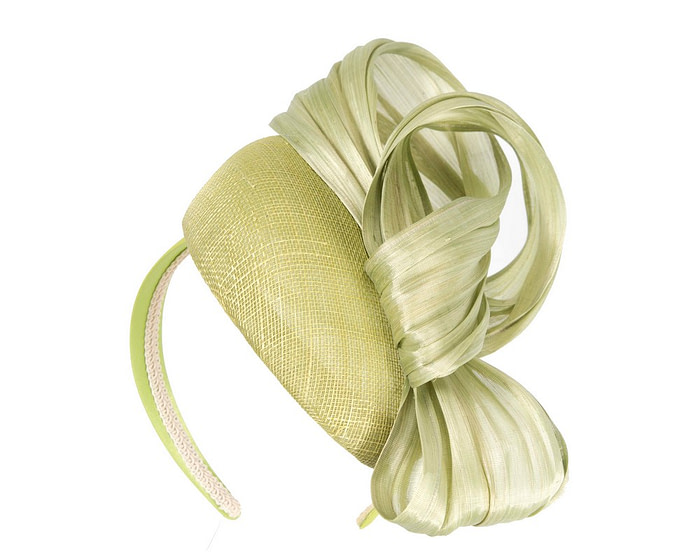 Lime pillbox fascinator with silk abaca bow by Fillies Collection - Hats From OZ