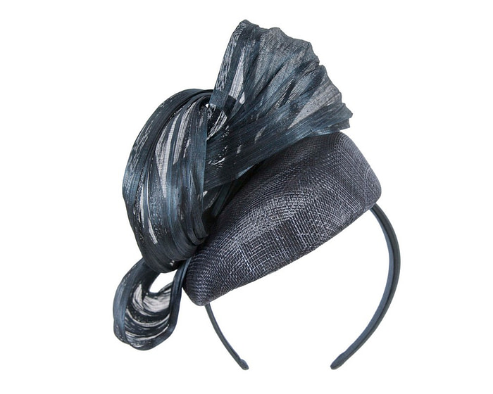 Navy pillbox fascinator with silk abaca bow by Fillies Collection - Hats From OZ