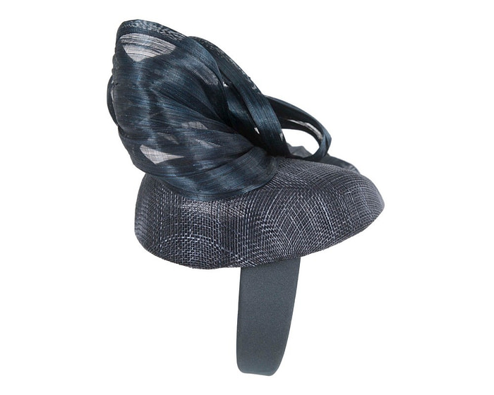 Navy pillbox fascinator with silk abaca bow by Fillies Collection - Hats From OZ