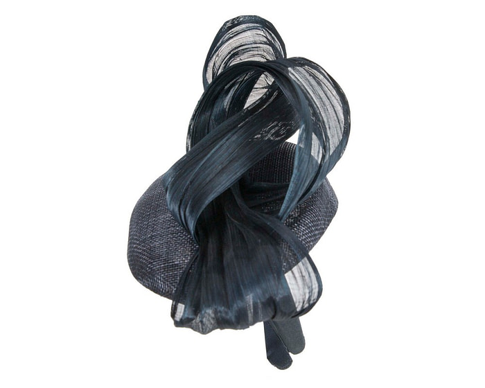 Navy pillbox fascinator with silk abaca bow by Fillies Collection - Hats From OZ