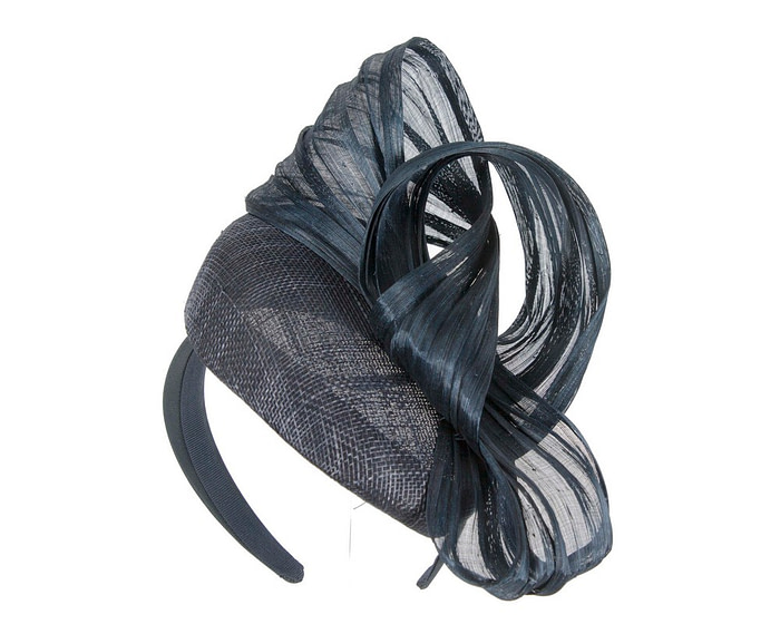 Navy pillbox fascinator with silk abaca bow by Fillies Collection - Hats From OZ