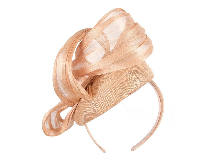 Nude pillbox fascinator with silk abaca bow by Fillies Collection - Hats From OZ