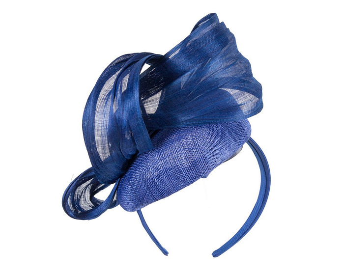 Royal blue pillbox fascinator with silk abaca bow by Fillies Collection - Hats From OZ