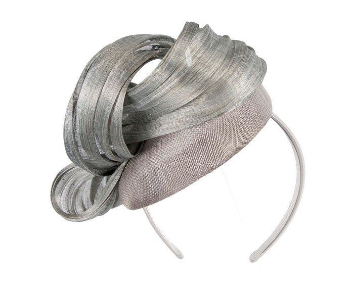 Silver pillbox fascinator with silk abaca bow by Fillies Collection - Hats From OZ