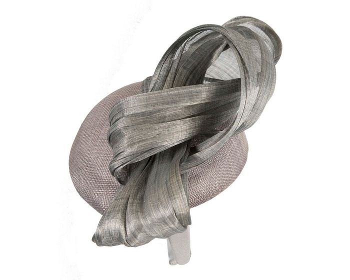 Silver pillbox fascinator with silk abaca bow by Fillies Collection - Hats From OZ