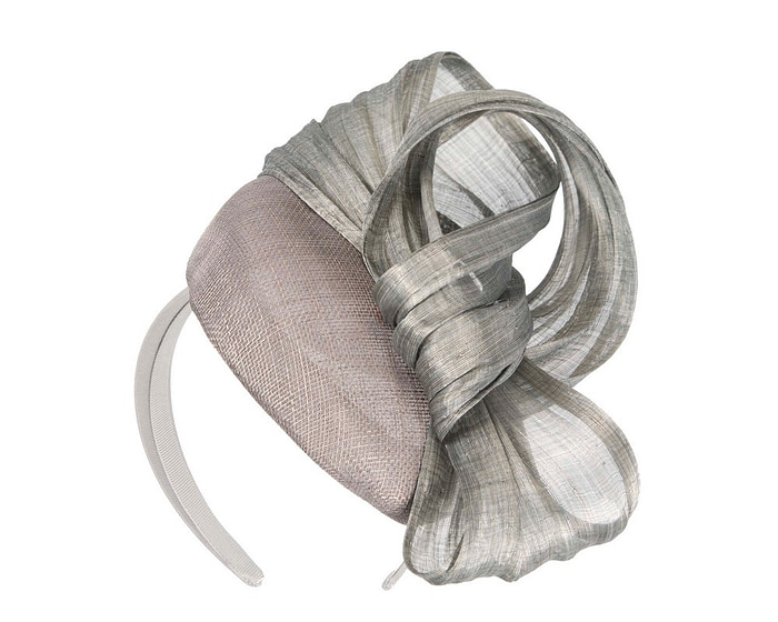 Silver pillbox fascinator with silk abaca bow by Fillies Collection - Hats From OZ