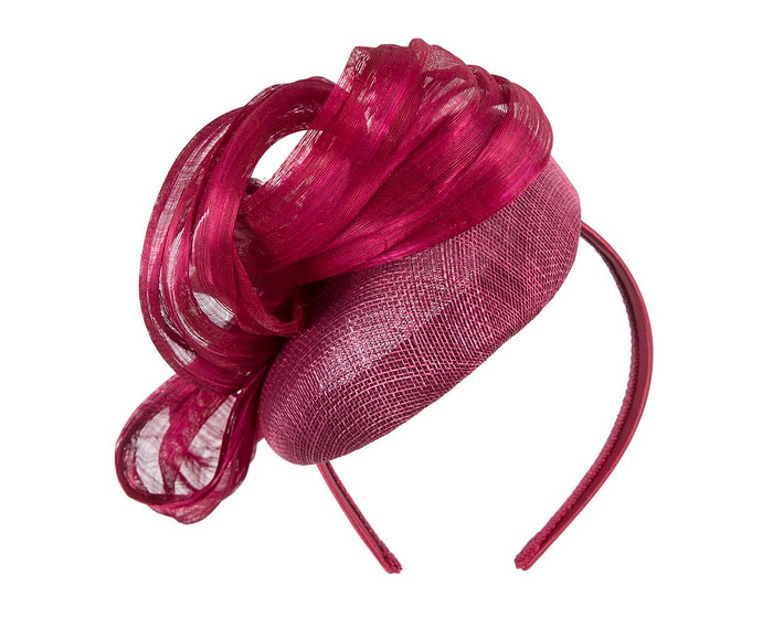 Wine pillbox fascinator with silk abaca bow by Fillies Collection - Hats From OZ