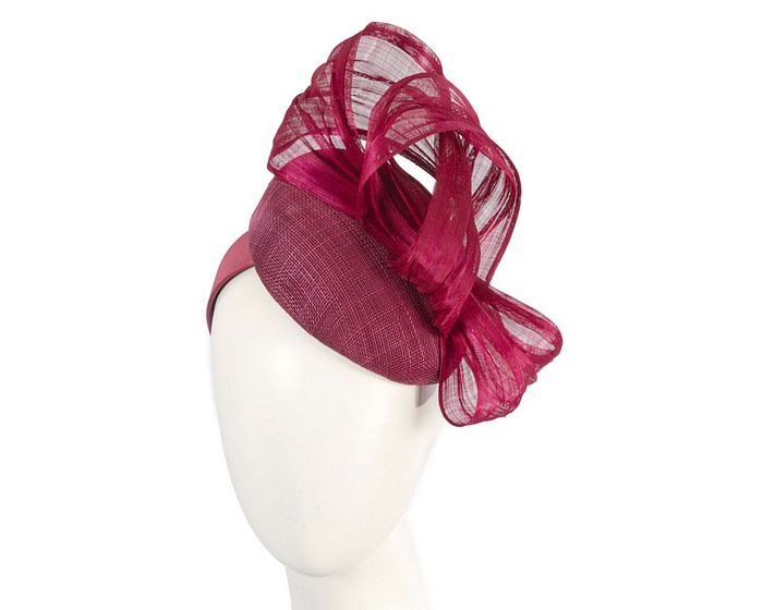 Wine pillbox fascinator with silk abaca bow by Fillies Collection - Hats From OZ