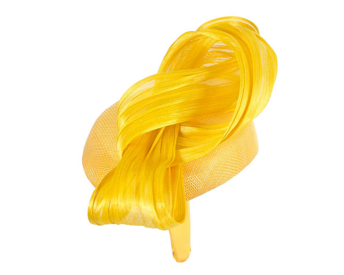 Yellow pillbox fascinator with silk abaca bow by Fillies Collection - Hats From OZ