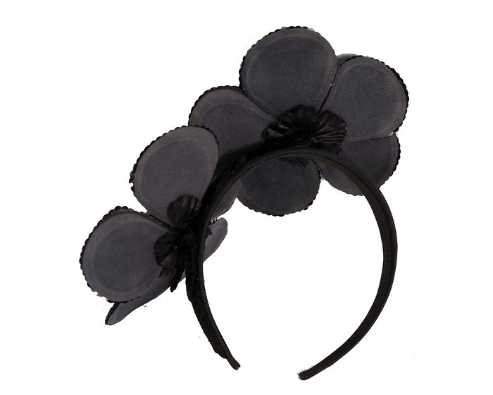 Shiny black flower fascinator by Max Alexander - Hats From OZ