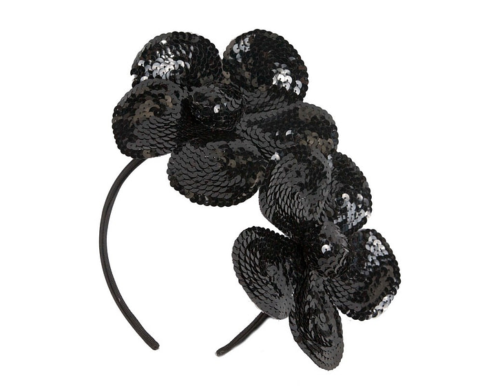 Shiny black flower fascinator by Max Alexander - Hats From OZ