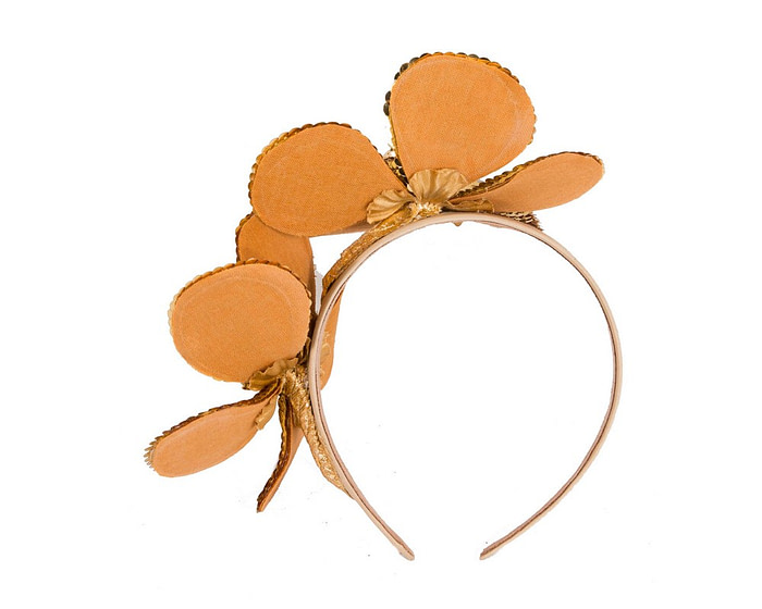 Shiny gold flower fascinator by Max Alexander - Hats From OZ