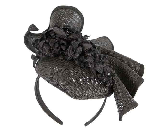 Black pillbox with flowers by Fillies Collection - Hats From OZ