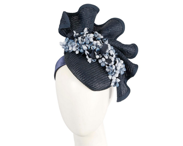 Navy pillbox with flowers by Fillies Collection - Hats From OZ