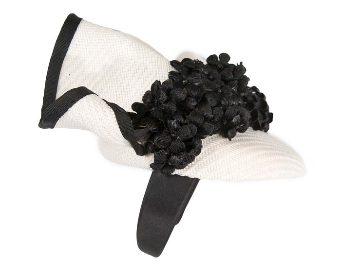 White & black pillbox with flowers by Fillies Collection - Hats From OZ