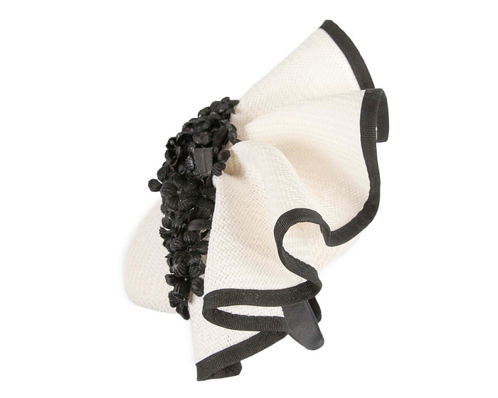 White & black pillbox with flowers by Fillies Collection - Hats From OZ