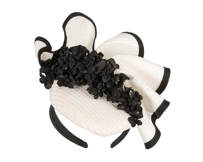 White & black pillbox with flowers by Fillies Collection - Hats From OZ