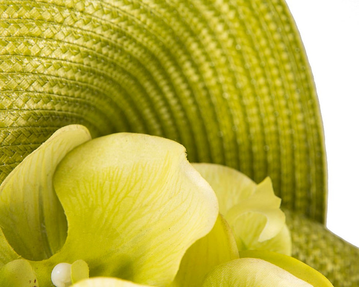 Large lime fascinator with orchids by Fillies Collection - Hats From OZ