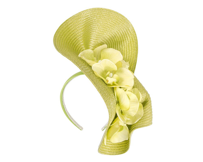 Large lime fascinator with orchids by Fillies Collection - Hats From OZ