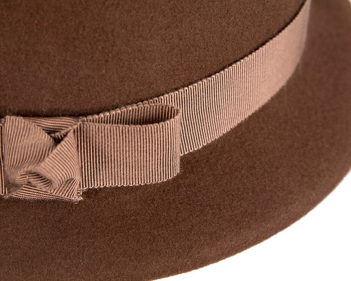 Chocolate brown short brim felt ladies fedora hat - Hats From OZ