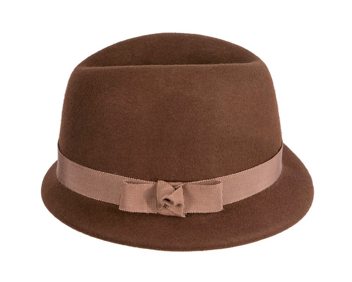 Chocolate brown short brim felt ladies fedora hat - Hats From OZ