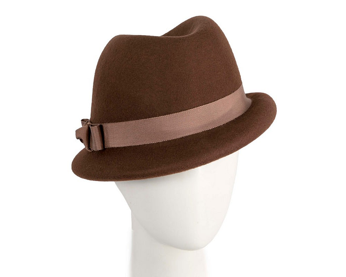 Chocolate brown short brim felt ladies fedora hat - Hats From OZ