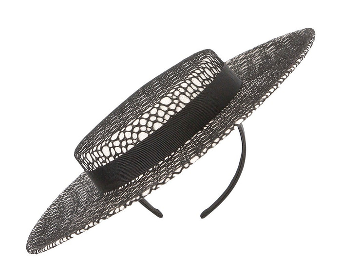 White & Black lace covered boater hat by Max Alexander - Hats From OZ