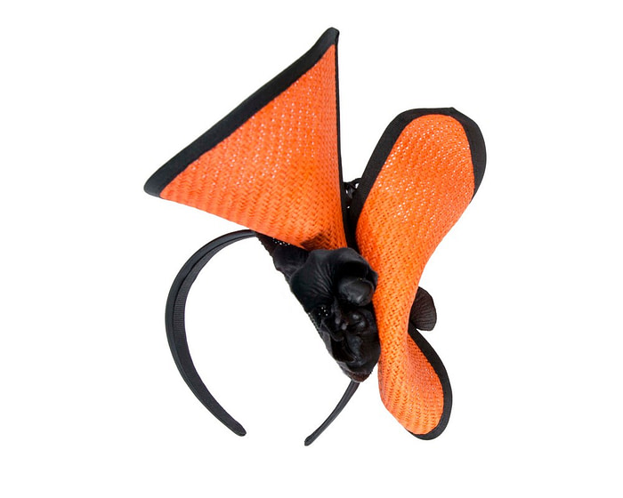 Orange & black spring racing fascinator with orchid - Hats From OZ