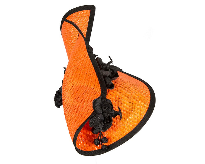 Orange & black spring racing fascinator with orchid - Hats From OZ