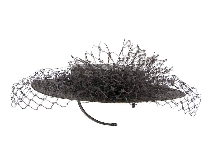 Black boater hat with face veil by Fillies Collection - Image 6
