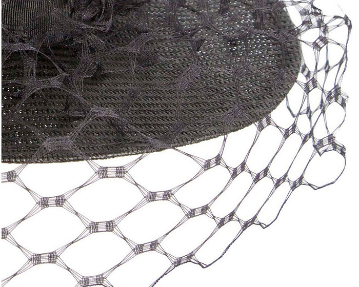 Black boater hat with face veil by Fillies Collection - Image 5