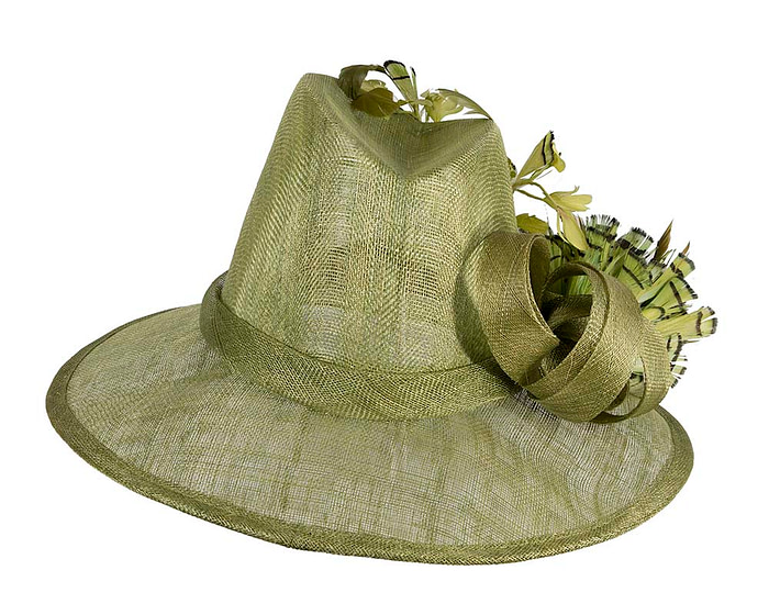 One-off green sinamay fedora hat by Cupids Millinery - Hats From OZ