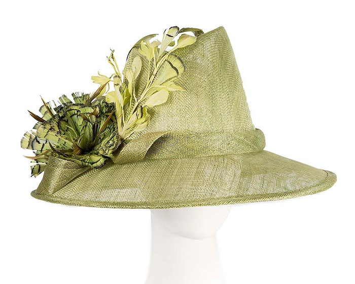 One-off green sinamay fedora hat by Cupids Millinery - Hats From OZ