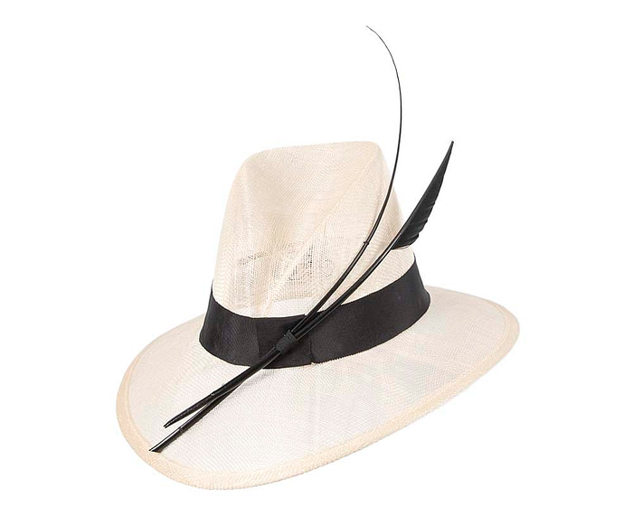 Cream and black sinamay fedora hat - Hats From OZ