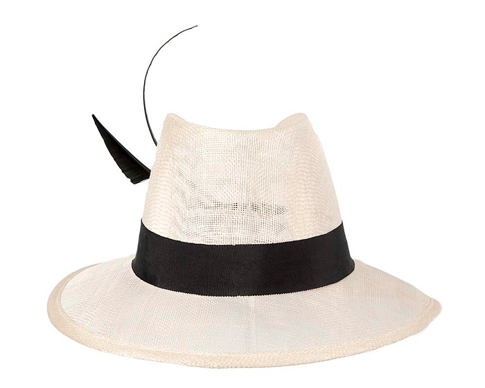 Cream and black sinamay fedora hat - Hats From OZ