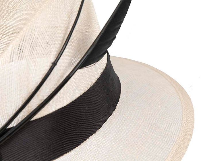 Cream and black sinamay fedora hat - Hats From OZ