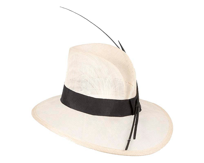 Cream and black sinamay fedora hat - Hats From OZ