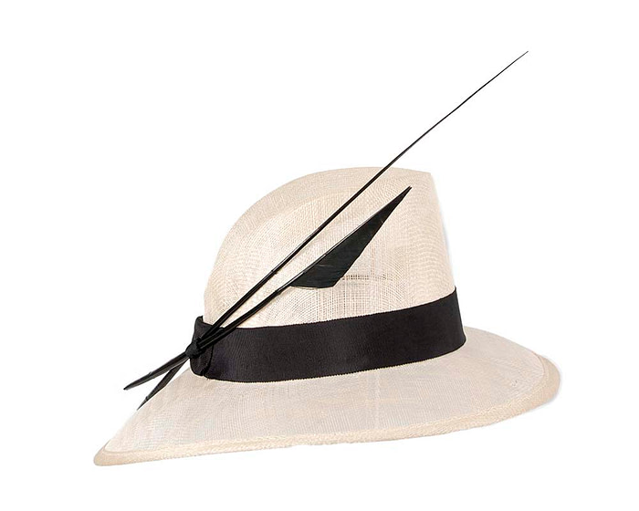 Cream and black sinamay fedora hat - Hats From OZ