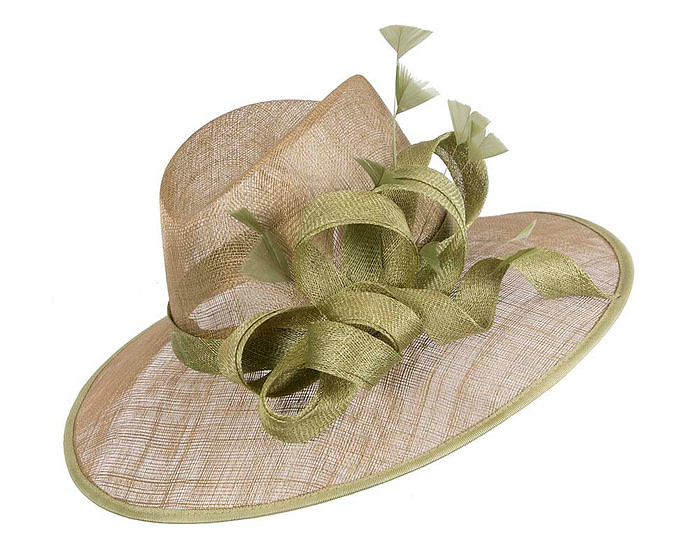 Olive green sinamay fedora hat - Hats From OZ