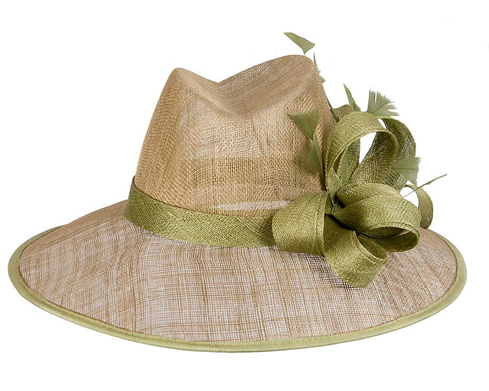 Olive green sinamay fedora hat - Hats From OZ