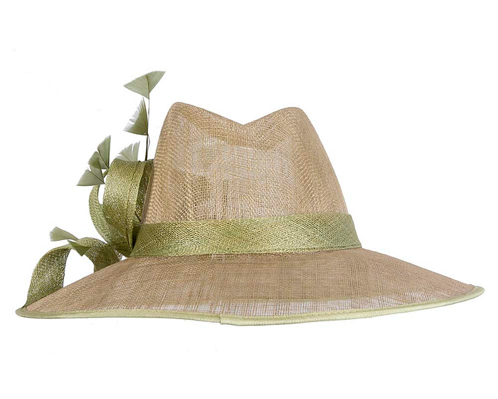 Olive green sinamay fedora hat - Hats From OZ