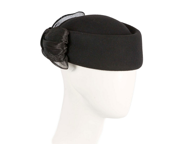 Black Jackie Onassis style felt beret by Fillies Collection