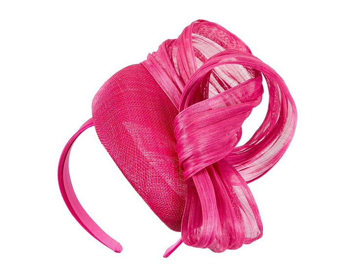 Fuchsia pillbox fascinator with silk abaca bow by Fillies Collection - Hats From OZ