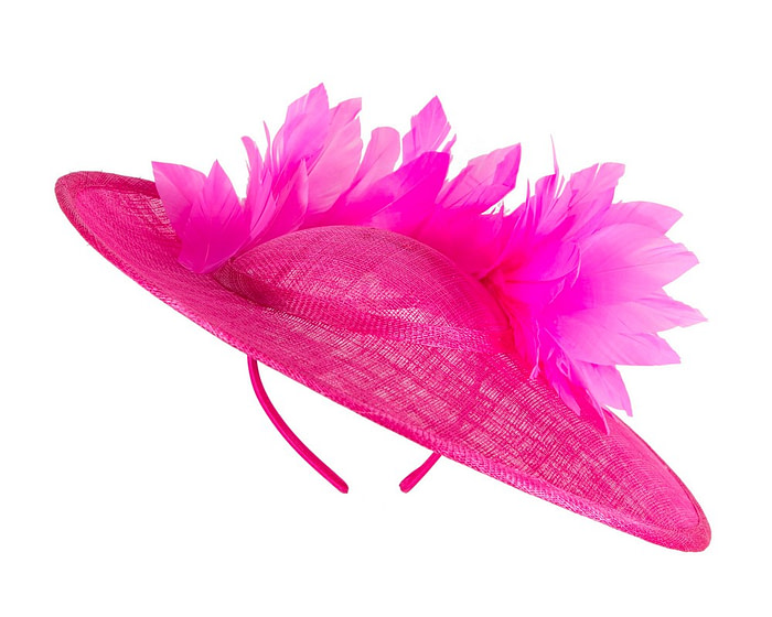 Large fuchsia sinamay fascinator hat by Max Alexander - Hats From OZ